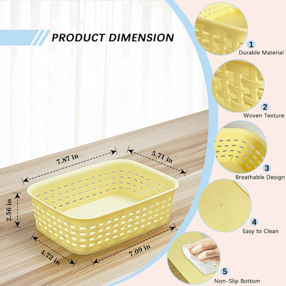 Plastic Storage Baskets for Cabinets, Household Pantry Organization with Handle,Organizer Bins for Room,Bathrooms,Under-Sink,Kitchen (Yellow, XS-3PACK)