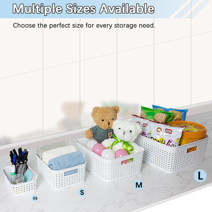Plastic Storage Baskets for Cabinets, Household Pantry Organization with Handle,Organizer Bins for Room,Bathrooms,Under-Sink,Kitchen (Yellow, XS-3PACK)