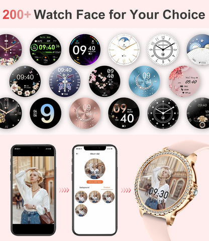 Smart Watch for Women(Answer/Make Calls),1.3"HD Diamonds Luxury Smartwatch for Android iPhone Phones,Fitness Trackers with 20+ Sport Modes/Heart Rate/IP68 Waterproof/SpO2/Sleep Monitor,Rose gold
