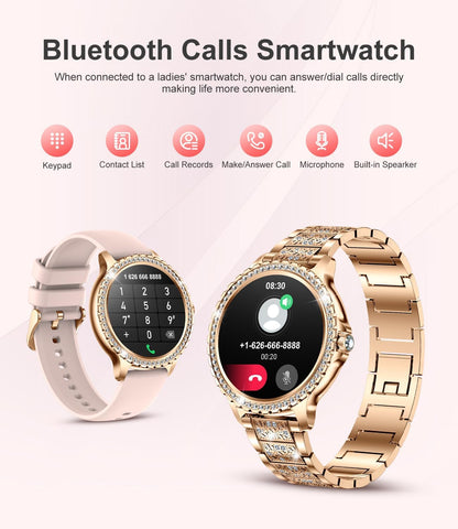 Smart Watch for Women(Answer/Make Calls),1.3"HD Diamonds Luxury Smartwatch for Android iPhone Phones,Fitness Trackers with 20+ Sport Modes/Heart Rate/IP68 Waterproof/SpO2/Sleep Monitor,Rose gold
