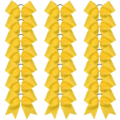 21PCS 8" Large Cheer Bows Yellow Bows Jumbo Cheerleader Bow with Ponytail Holder Elastic Band Handmade for Cheerleading Teen Girls College Sports
