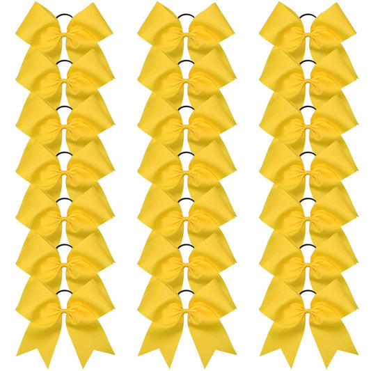 21PCS 8" Large Cheer Bows Yellow Bows Jumbo Cheerleader Bow with Ponytail Holder Elastic Band Handmade for Cheerleading Teen Girls College Sports