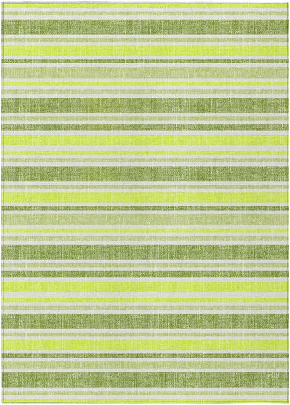 3' X 5' Green and Yellow Striped Washable Non Skid Indoor Outdoor Area Rug