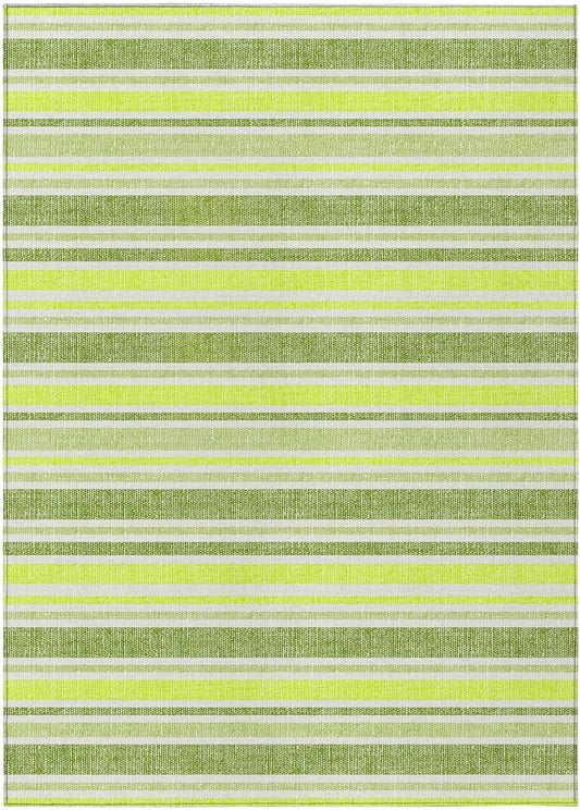 3' X 5' Green and Yellow Striped Washable Non Skid Indoor Outdoor Area Rug