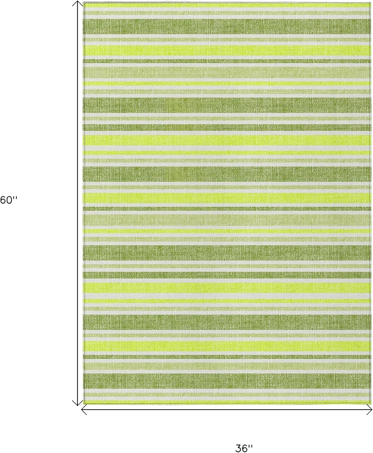 3' X 5' Green and Yellow Striped Washable Non Skid Indoor Outdoor Area Rug