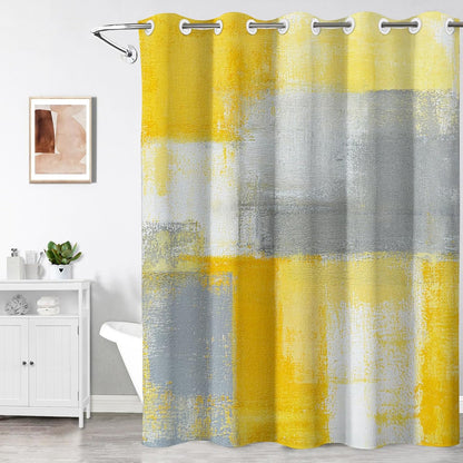 Yellow and Grey Shower Curtain, Abstract No Hooks Shower Curtain Set, Modern Minimalist Waterproof Fabric Bathroom Decor Set, 71x75 Inches(No Liner)