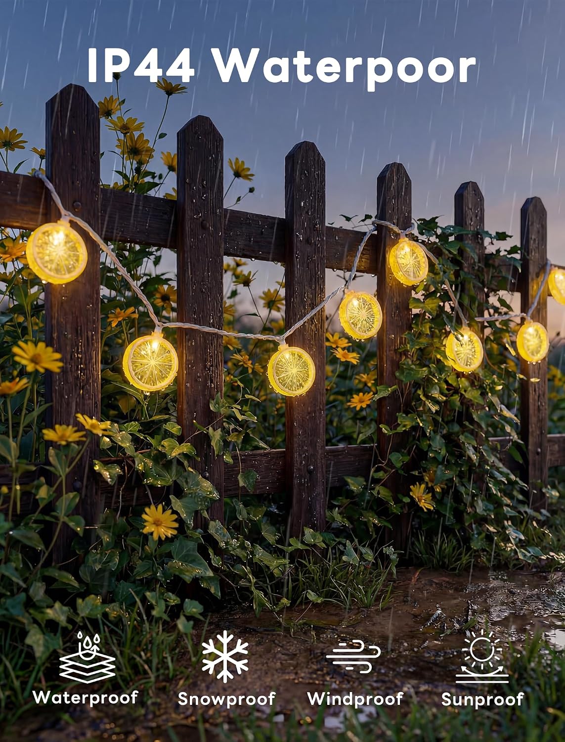 Lemon String Lights, 8.5Ft Summer Patio String Lights with 10 LED Yellow Lemon Slice Lights, Hanging Waterproof Connectable Outdoor Decorative Lights for Indoor Home Garden Christmas Wedding Party