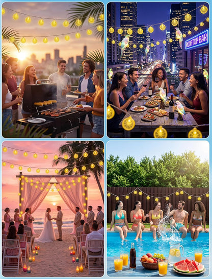 Lemon String Lights, 8.5Ft Summer Patio String Lights with 10 LED Yellow Lemon Slice Lights, Hanging Waterproof Connectable Outdoor Decorative Lights for Indoor Home Garden Christmas Wedding Party