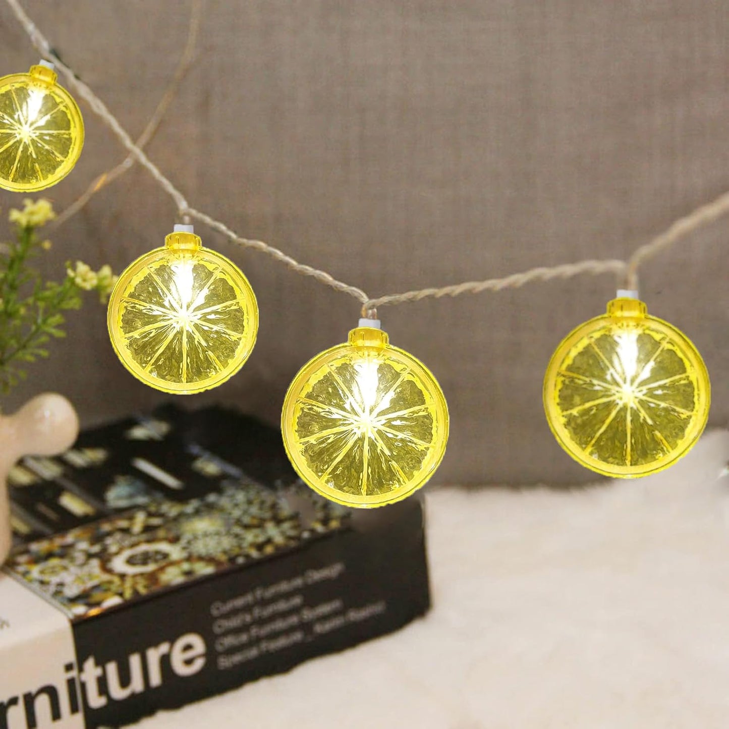 Lemon String Lights, 8.5Ft Summer Patio String Lights with 10 LED Yellow Lemon Slice Lights, Hanging Waterproof Connectable Outdoor Decorative Lights for Indoor Home Garden Christmas Wedding Party