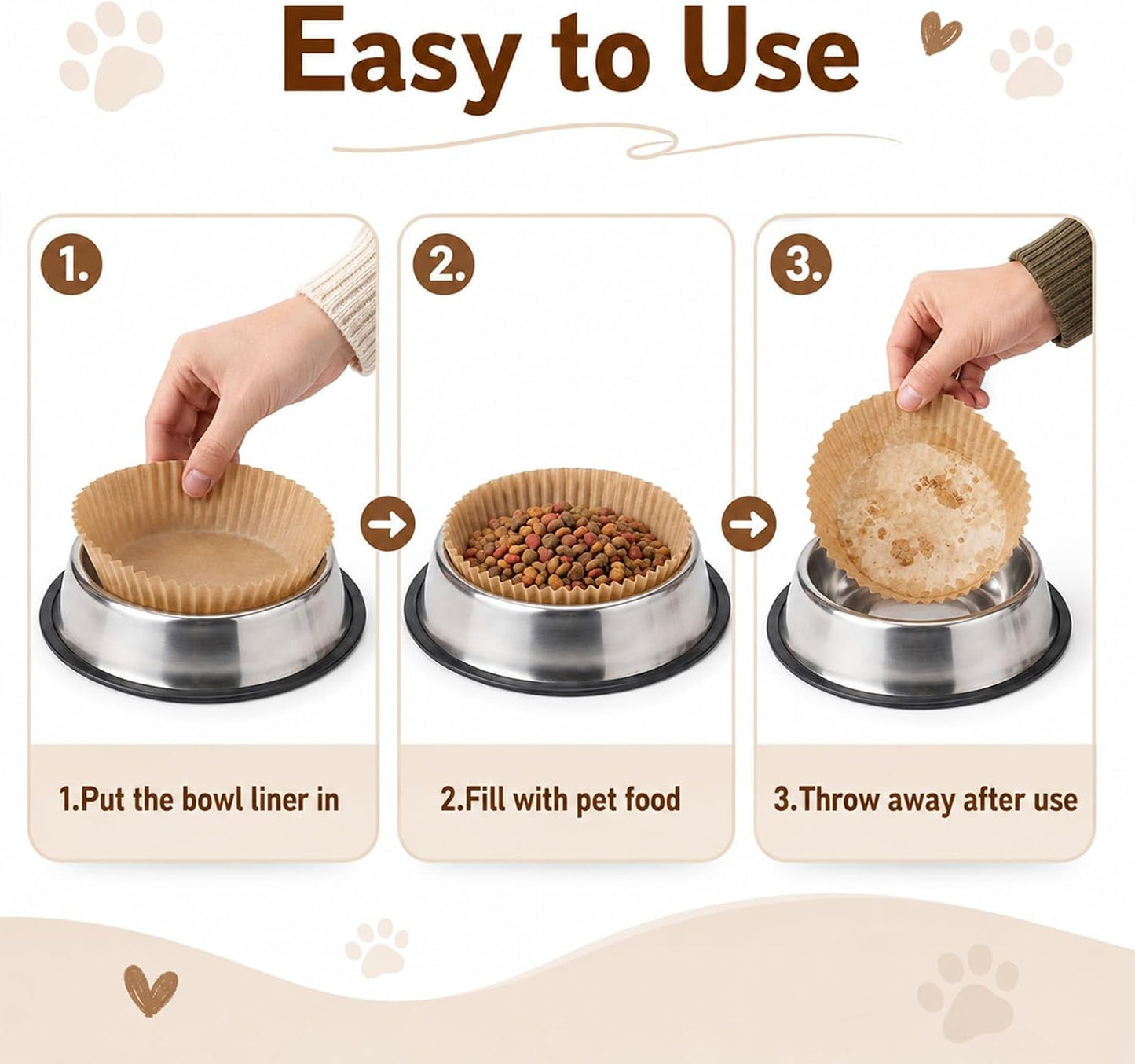 600Pcs Pet Disposable Feeding Bowls Liner Small Paper Cat Plates | Cat Food Bowls Small Paper Liner for Puppy Kitten Dogs Cats for Dry and Wet Food, Brown