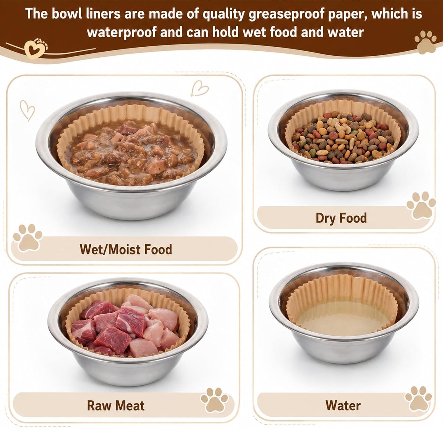 600Pcs Pet Disposable Feeding Bowls Liner Small Paper Cat Plates | Cat Food Bowls Small Paper Liner for Puppy Kitten Dogs Cats for Dry and Wet Food, Brown