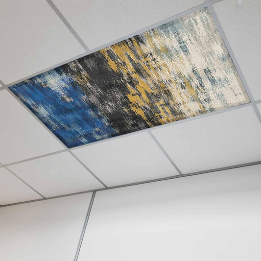 Blue Yellow Fluorescent Light Covers, Abstract Indigo Blue Yellow Splatter Style Industrial Magnetic Light Cover for Ceiling Lights, Light Filters for Classroom Home Office 1 Pack