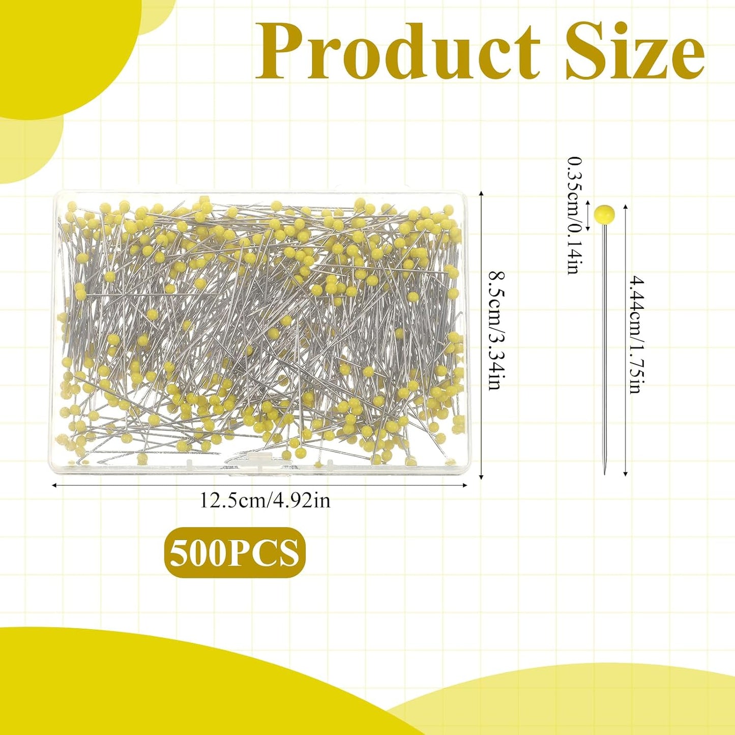 500 Pcs Sewing Pins with Heads 1.5 in Straight Pins Sewings Glass Ball Head Sewings Pin for Fabric Quilting Pin for DIY Sewing Crafts Jewelry Making Yellow