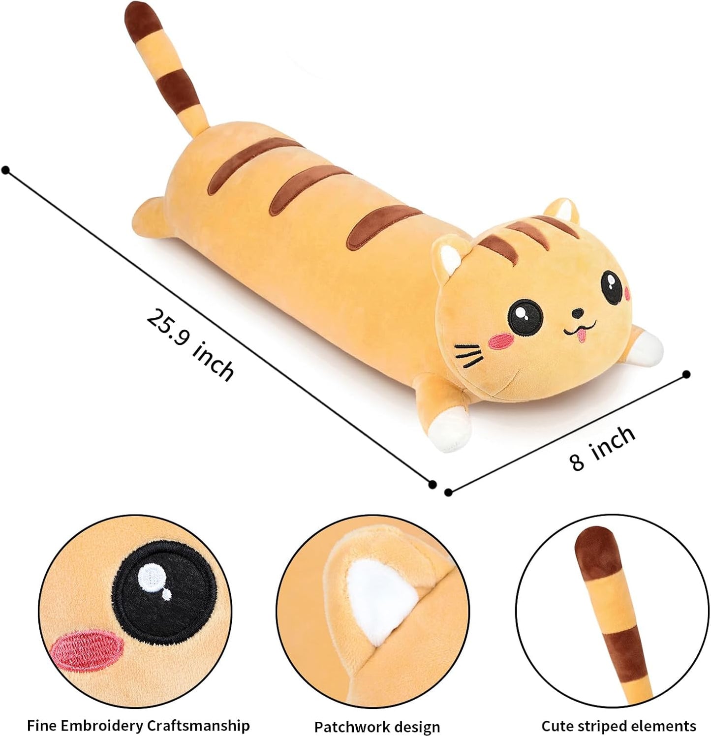 Long Cat Plush Cute Body Stuffed Animal Pillows, Yellow 25.9 Inch | Soft Cat Plushies Kawaii Room Decor Toy Gift for Kids Cat Lovers