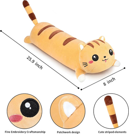 Long Cat Plush Cute Body Stuffed Animal Pillows, Yellow 25.9 Inch | Soft Cat Plushies Kawaii Room Decor Toy Gift for Kids Cat Lovers