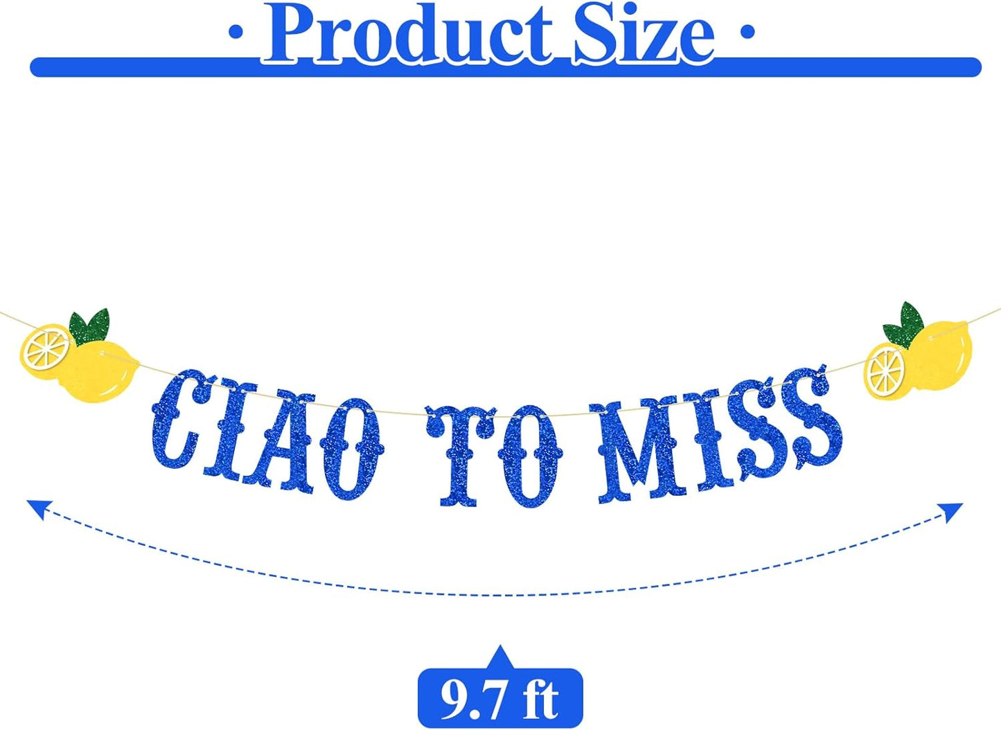 Italian Lemon Decor,Ciao to Miss Bachelorette Banner, Bridal Shower Sign, Photo Backdrop, Mediterranean Bachelorette Party Decorations Blue Gold Glitter