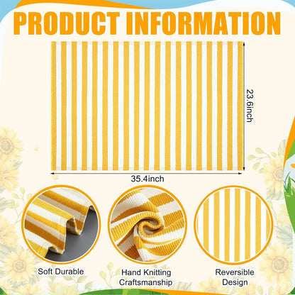 Yellow and White Summer Striped Rug 2' x 3' Outdoor Front Porch Door Mat Polyester Washable Entryway Rug Home Farmhouse Decor