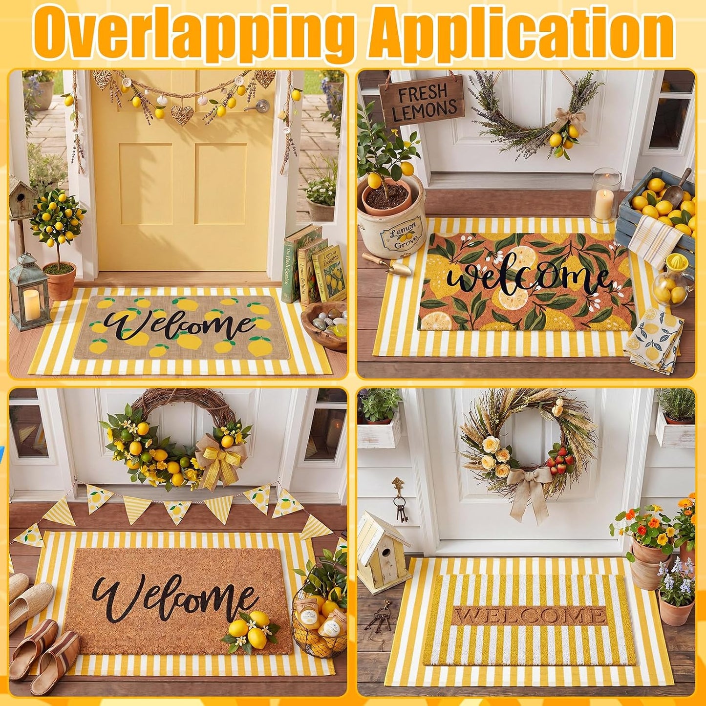Yellow and White Summer Striped Rug 2' x 3' Outdoor Front Porch Door Mat Polyester Washable Entryway Rug Home Farmhouse Decor