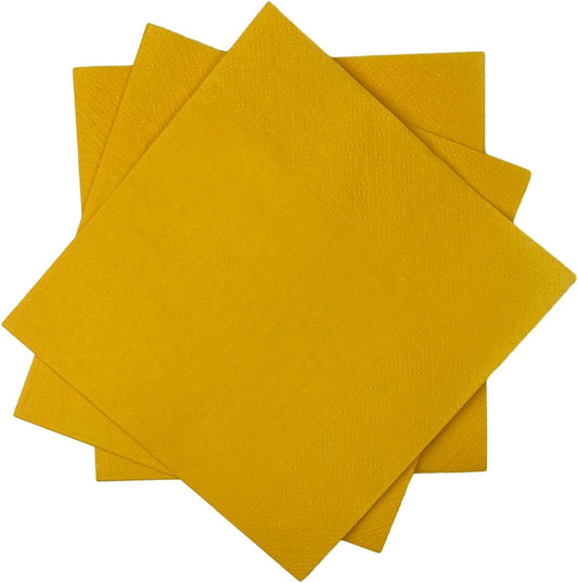 Ginger Yellow Cocktail Napkins 5 * 5inch Disposable Beverage Napkin Paper for Cocktail, Wedding, Dinner, Birthday Party Dessert Wine Paper Napkins（ 120 Count）