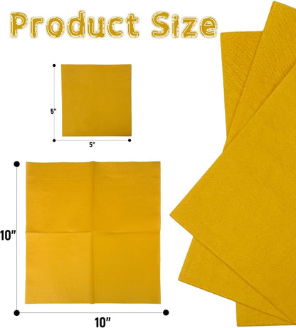 Ginger Yellow Cocktail Napkins 5 * 5inch Disposable Beverage Napkin Paper for Cocktail, Wedding, Dinner, Birthday Party Dessert Wine Paper Napkins（ 120 Count）