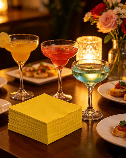 Ginger Yellow Cocktail Napkins 5 * 5inch Disposable Beverage Napkin Paper for Cocktail, Wedding, Dinner, Birthday Party Dessert Wine Paper Napkins（ 120 Count）