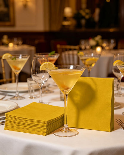 Ginger Yellow Cocktail Napkins 5 * 5inch Disposable Beverage Napkin Paper for Cocktail, Wedding, Dinner, Birthday Party Dessert Wine Paper Napkins（ 120 Count）