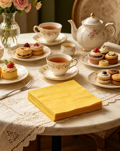 Ginger Yellow Cocktail Napkins 5 * 5inch Disposable Beverage Napkin Paper for Cocktail, Wedding, Dinner, Birthday Party Dessert Wine Paper Napkins（ 120 Count）