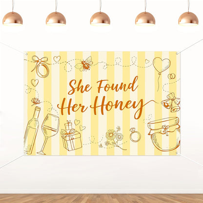 She Found Her Honey Backdrop Yellow Striped Bee Theme Bachelorette Party Backdrop Banner Honey Ring Champagne Bride to Bee Photography Background for Women Bridal Shower Engagement Wedding 5x3ft