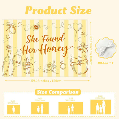 She Found Her Honey Backdrop Yellow Striped Bee Theme Bachelorette Party Backdrop Banner Honey Ring Champagne Bride to Bee Photography Background for Women Bridal Shower Engagement Wedding 5x3ft