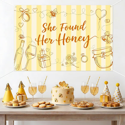 She Found Her Honey Backdrop Yellow Striped Bee Theme Bachelorette Party Backdrop Banner Honey Ring Champagne Bride to Bee Photography Background for Women Bridal Shower Engagement Wedding 5x3ft