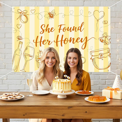 She Found Her Honey Backdrop Yellow Striped Bee Theme Bachelorette Party Backdrop Banner Honey Ring Champagne Bride to Bee Photography Background for Women Bridal Shower Engagement Wedding 5x3ft