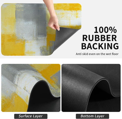 Dish Drying Mat for Kitchen Counter, Yellow and Grey White Abstract Art, Absorbent Quick Dry Pad with Rubber Backing, Dish Rack Pad for Dishes, Utensils, Countertops, Sinks 12" x 20