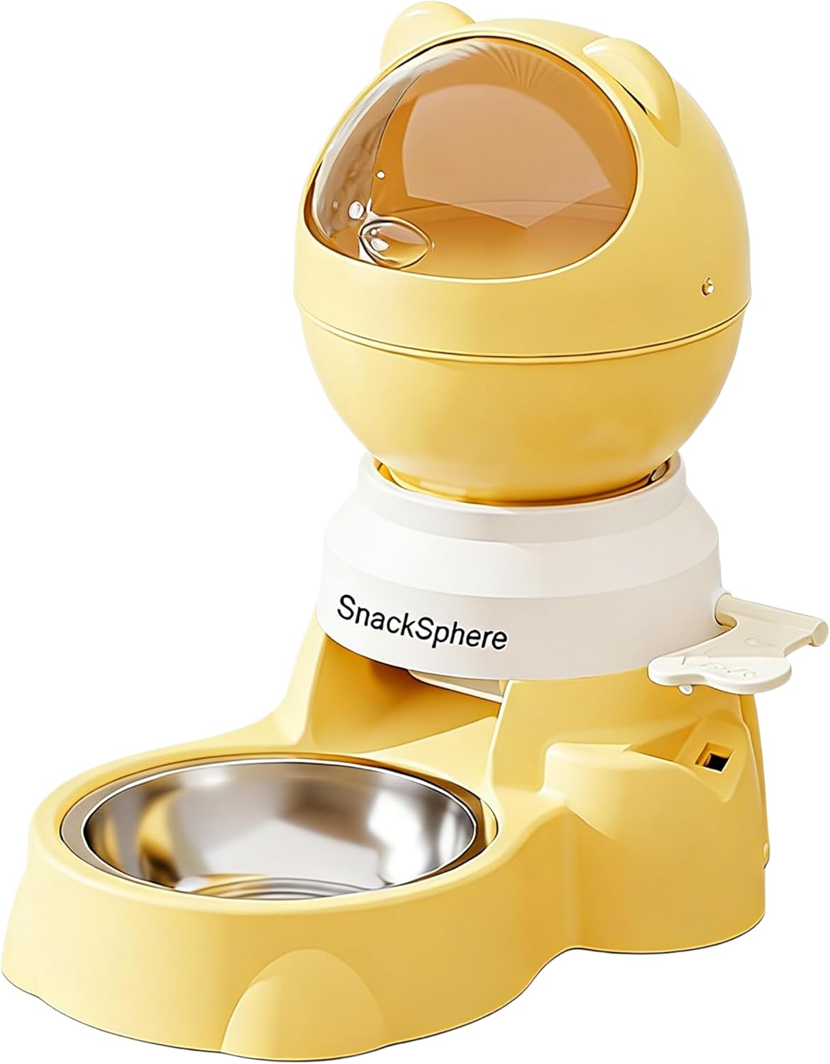 Automatic Food Dispenser Gravity Feeder & Push Button Pet Feeder, Treat Dispenser with Button for Slow Feeder, 1.5L Capacity, Two Ways to Use (Yellow)