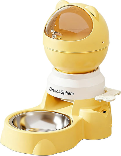 Automatic Food Dispenser Gravity Feeder & Push Button Pet Feeder, Treat Dispenser with Button for Slow Feeder, 1.5L Capacity, Two Ways to Use (Yellow)