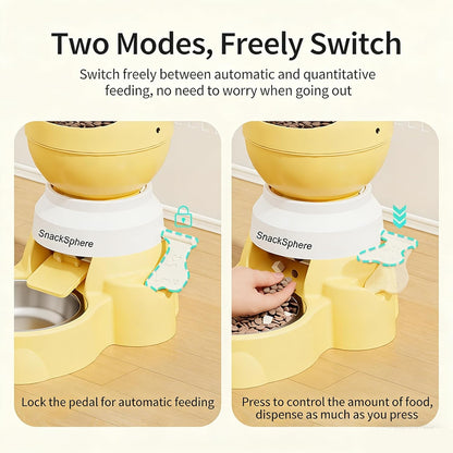Automatic Food Dispenser Gravity Feeder & Push Button Pet Feeder, Treat Dispenser with Button for Slow Feeder, 1.5L Capacity, Two Ways to Use (Yellow)