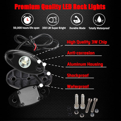 2 Pods LED Rock Lights, Waterproof LED Neon Underglow Light for Car Truck ATV UTV SUV Offroad Boat Underbody Glow Trail Rig Lamp (Yellow)