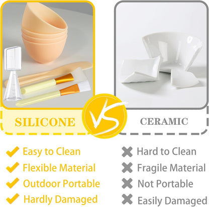 Silicone Face Mask Mixing Bowls - Microwave & Freezer Safe, Non-Stick Esthetician Bowls (Yellow)