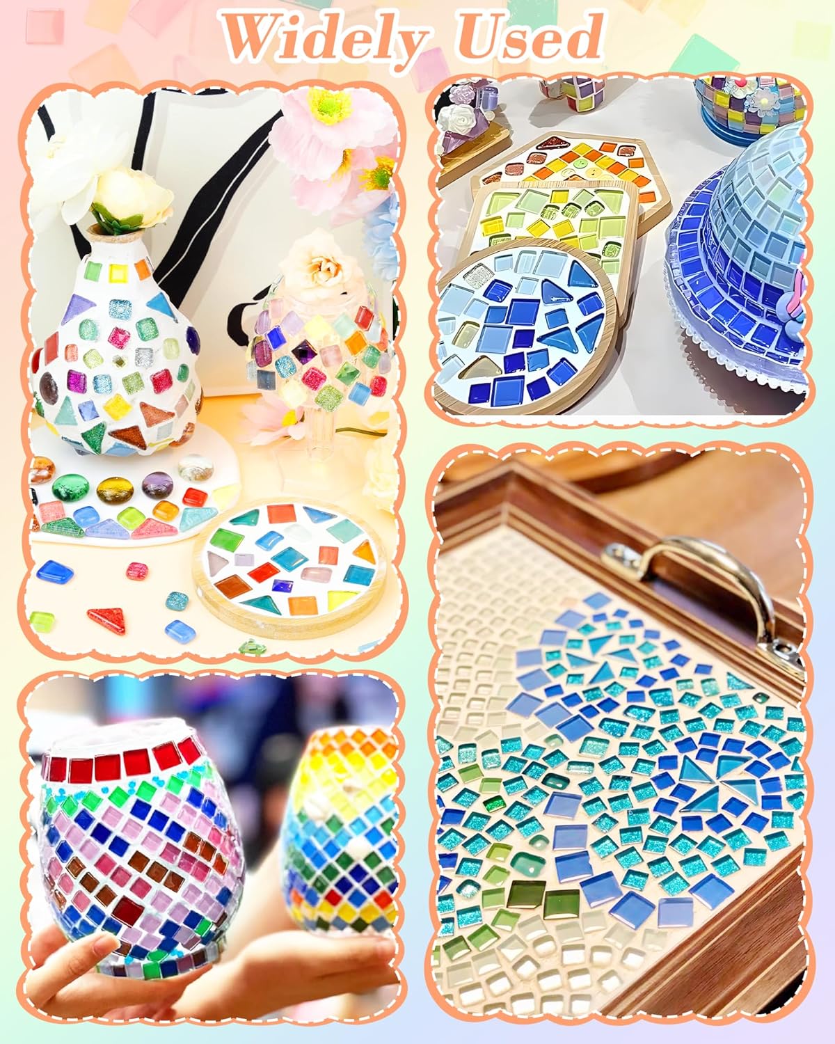 420g Mosaic Tiles for Crafts - 280Pcs Glass Mosaic Kits, Mixed Shapes Mosaic Glass Pieces for Art, Irregular Tiny Mosaic Tile for DIY Projects, Home Decoration(Yellow)