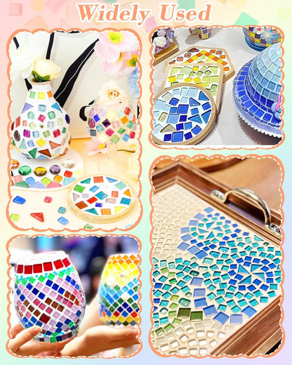 420g Mosaic Tiles for Crafts - 280Pcs Glass Mosaic Kits, Mixed Shapes Mosaic Glass Pieces for Art, Irregular Tiny Mosaic Tile for DIY Projects, Home Decoration(Yellow)
