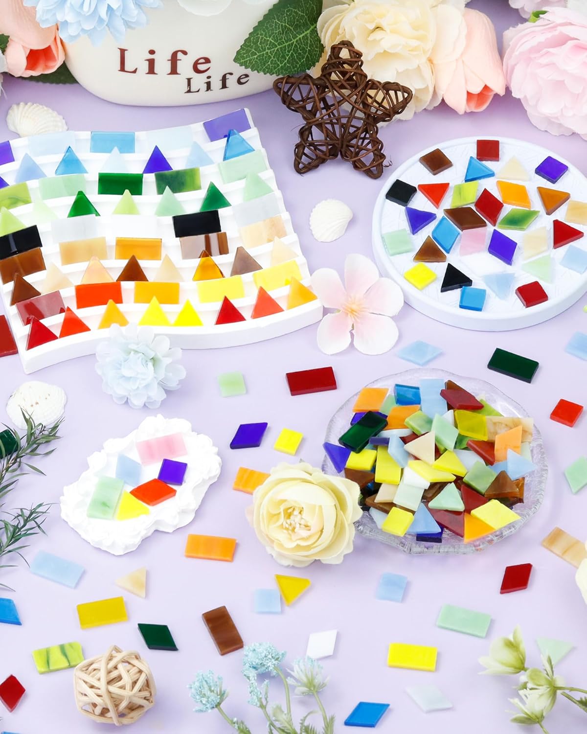 420g Mosaic Tiles for Crafts - 280Pcs Glass Mosaic Kits, Mixed Shapes Mosaic Glass Pieces for Art, Irregular Tiny Mosaic Tile for DIY Projects, Home Decoration(Yellow)