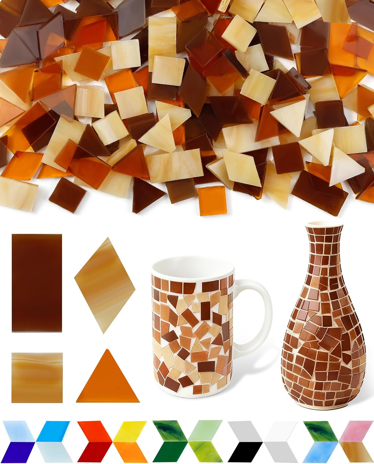 420g Mosaic Tiles for Crafts - 280Pcs Glass Mosaic Kits, Mixed Shapes Mosaic Glass Pieces for Art, Irregular Tiny Mosaic Tile for DIY Projects, Home Decoration(Yellow)