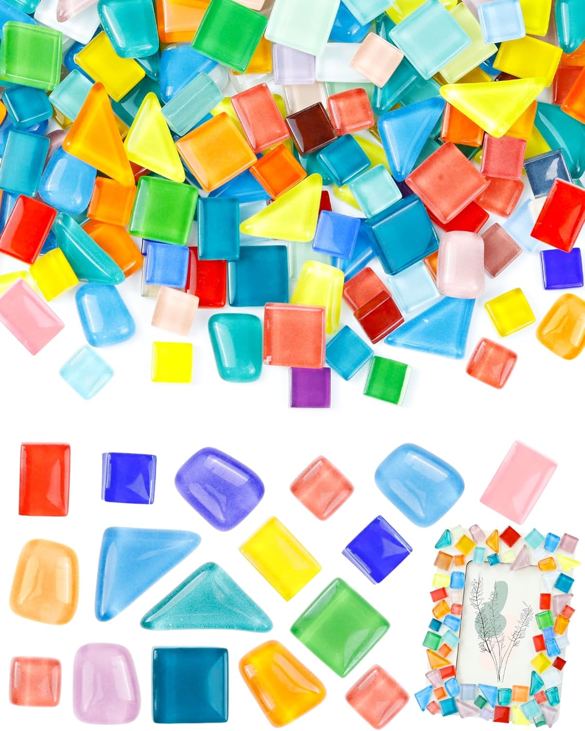 420g Mosaic Tiles for Crafts - 280Pcs Glass Mosaic Kits, Mixed Shapes Mosaic Glass Pieces for Art, Irregular Tiny Mosaic Tile for DIY Projects, Home Decoration(Yellow)