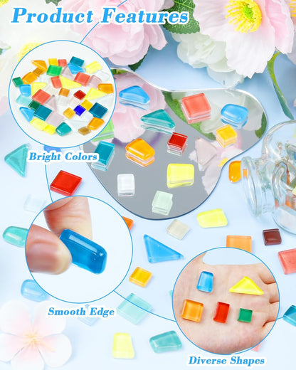 420g Mosaic Tiles for Crafts - 280Pcs Glass Mosaic Kits, Mixed Shapes Mosaic Glass Pieces for Art, Irregular Tiny Mosaic Tile for DIY Projects, Home Decoration(Yellow)