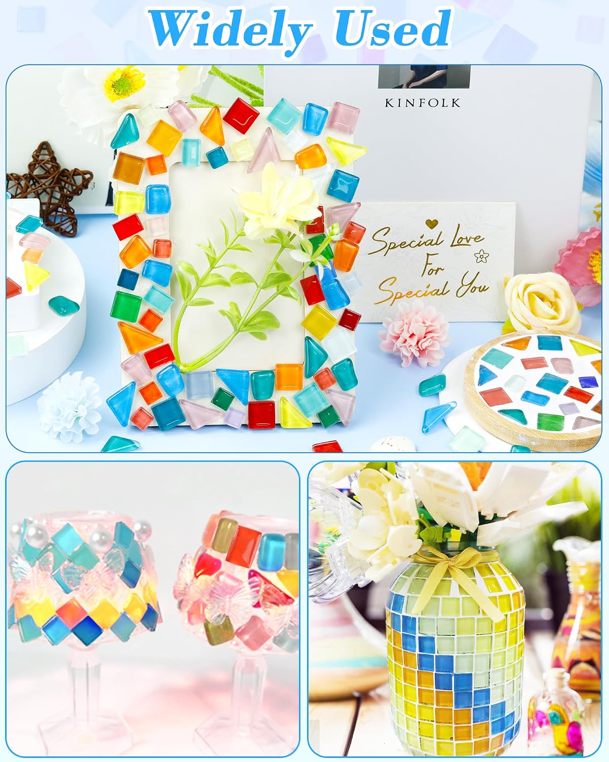 420g Mosaic Tiles for Crafts - 280Pcs Glass Mosaic Kits, Mixed Shapes Mosaic Glass Pieces for Art, Irregular Tiny Mosaic Tile for DIY Projects, Home Decoration(Yellow)