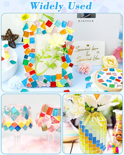 420g Mosaic Tiles for Crafts - 280Pcs Glass Mosaic Kits, Mixed Shapes Mosaic Glass Pieces for Art, Irregular Tiny Mosaic Tile for DIY Projects, Home Decoration(Yellow)