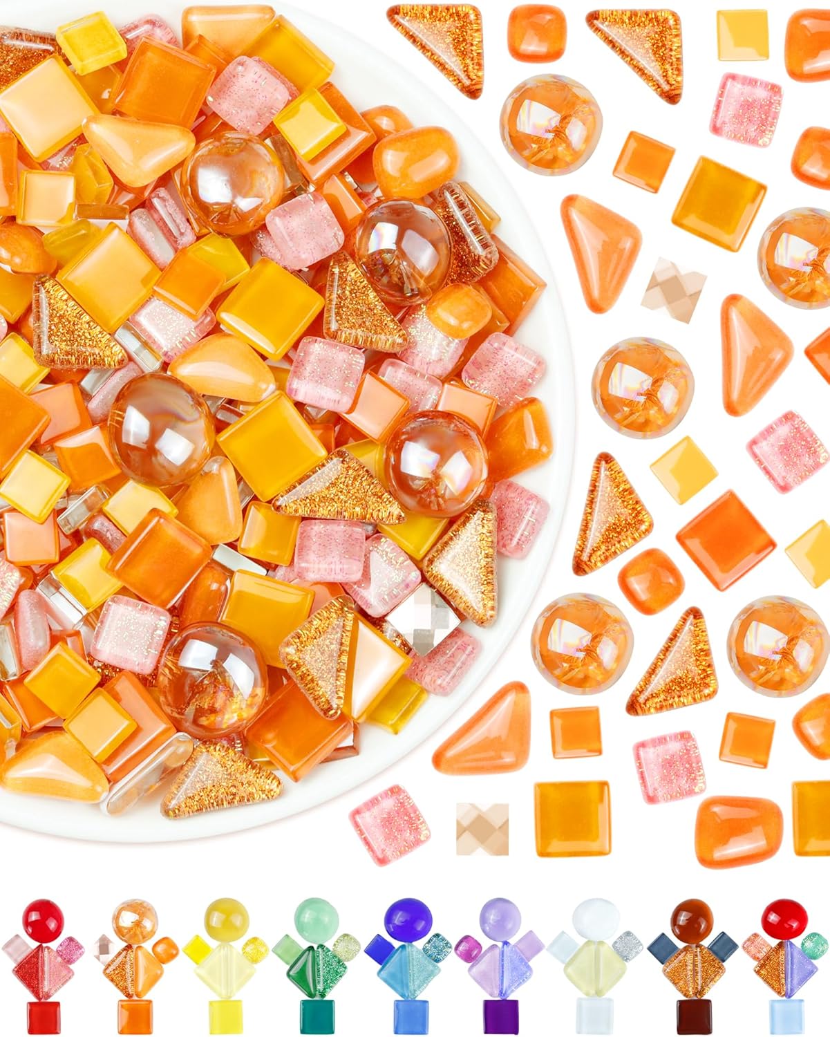 420g Mosaic Tiles for Crafts - 280Pcs Glass Mosaic Kits, Mixed Shapes Mosaic Glass Pieces for Art, Irregular Tiny Mosaic Tile for DIY Projects, Home Decoration(Yellow)
