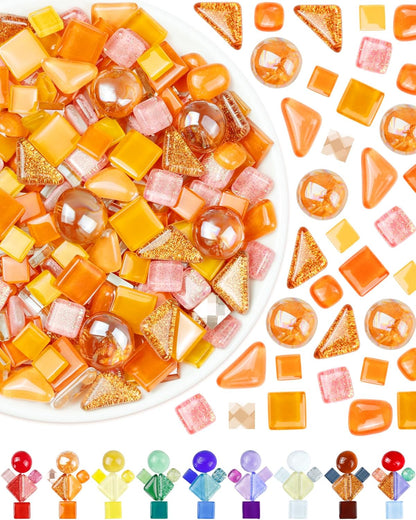 420g Mosaic Tiles for Crafts - 280Pcs Glass Mosaic Kits, Mixed Shapes Mosaic Glass Pieces for Art, Irregular Tiny Mosaic Tile for DIY Projects, Home Decoration(Yellow)