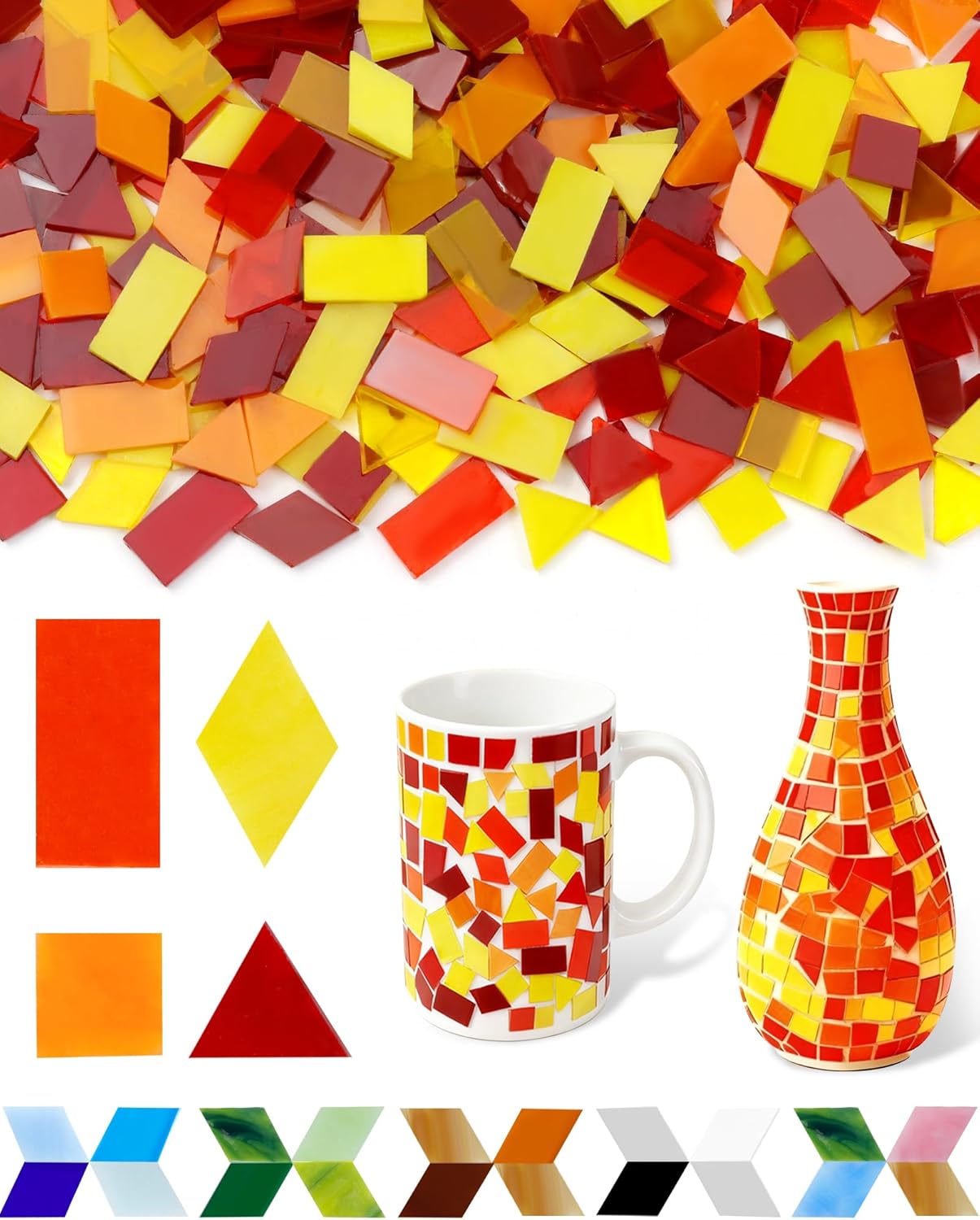 420g Mosaic Tiles for Crafts - 280Pcs Glass Mosaic Kits, Mixed Shapes Mosaic Glass Pieces for Art, Irregular Tiny Mosaic Tile for DIY Projects, Home Decoration(Yellow)