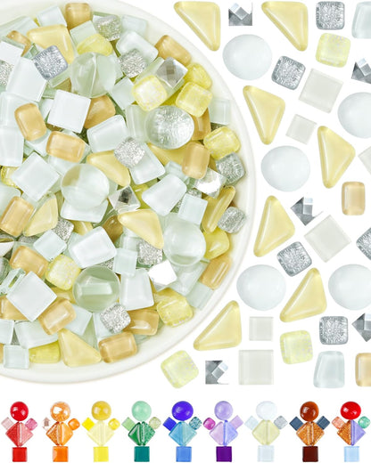 420g Mosaic Tiles for Crafts - 280Pcs Glass Mosaic Kits, Mixed Shapes Mosaic Glass Pieces for Art, Irregular Tiny Mosaic Tile for DIY Projects, Home Decoration(Yellow)