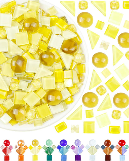 420g Mosaic Tiles for Crafts - 280Pcs Glass Mosaic Kits, Mixed Shapes Mosaic Glass Pieces for Art, Irregular Tiny Mosaic Tile for DIY Projects, Home Decoration(Yellow)